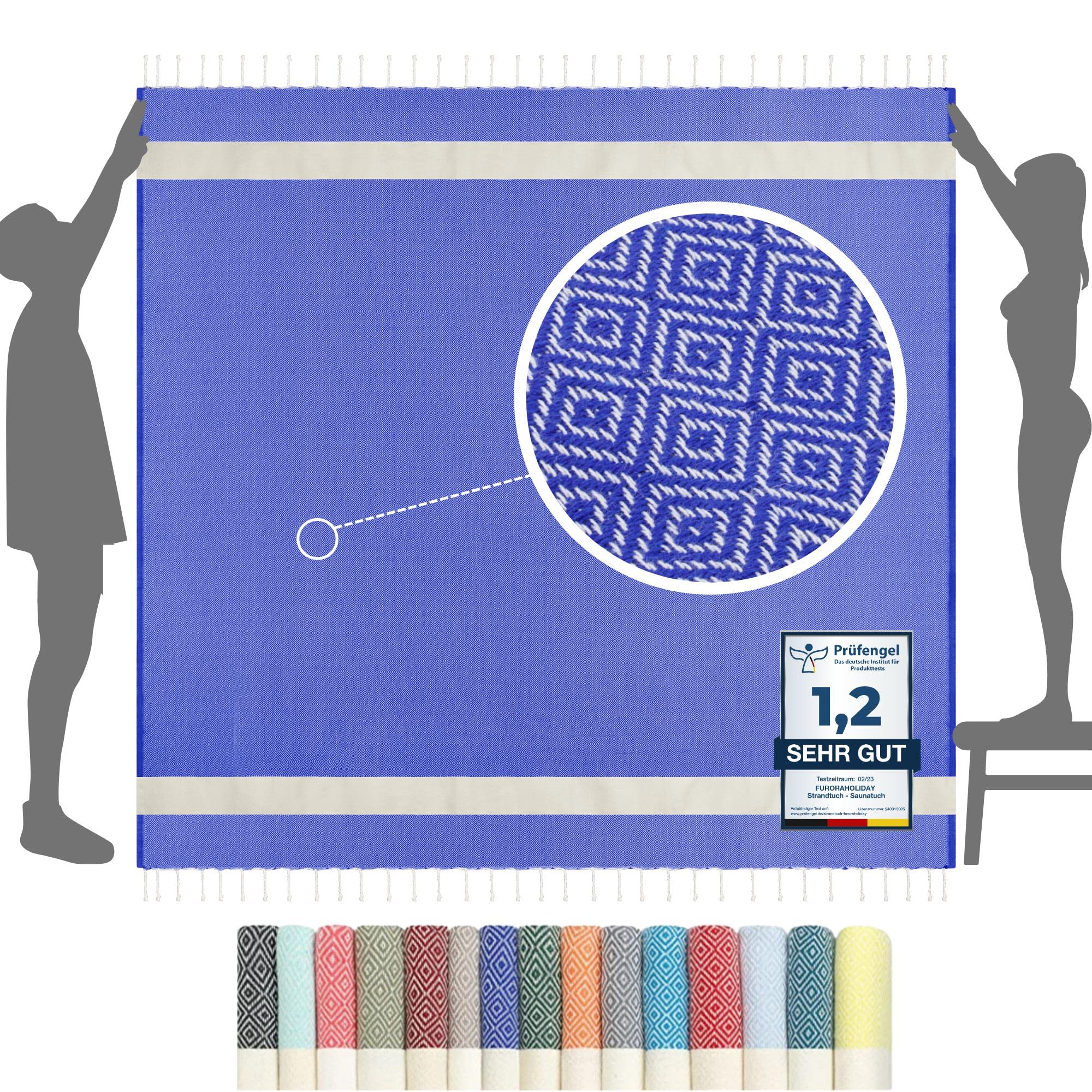 furora Holiday Strandtuch XXL 200x200 cm: Baumwolle, leicht dünn | Picknickdecke Stranddecke + Strandhandtuch Groß, Hamamtuch Saunatuch Damen Herren, Beach Towel Cotton (Dunkelblau, 200 x 200 cm)