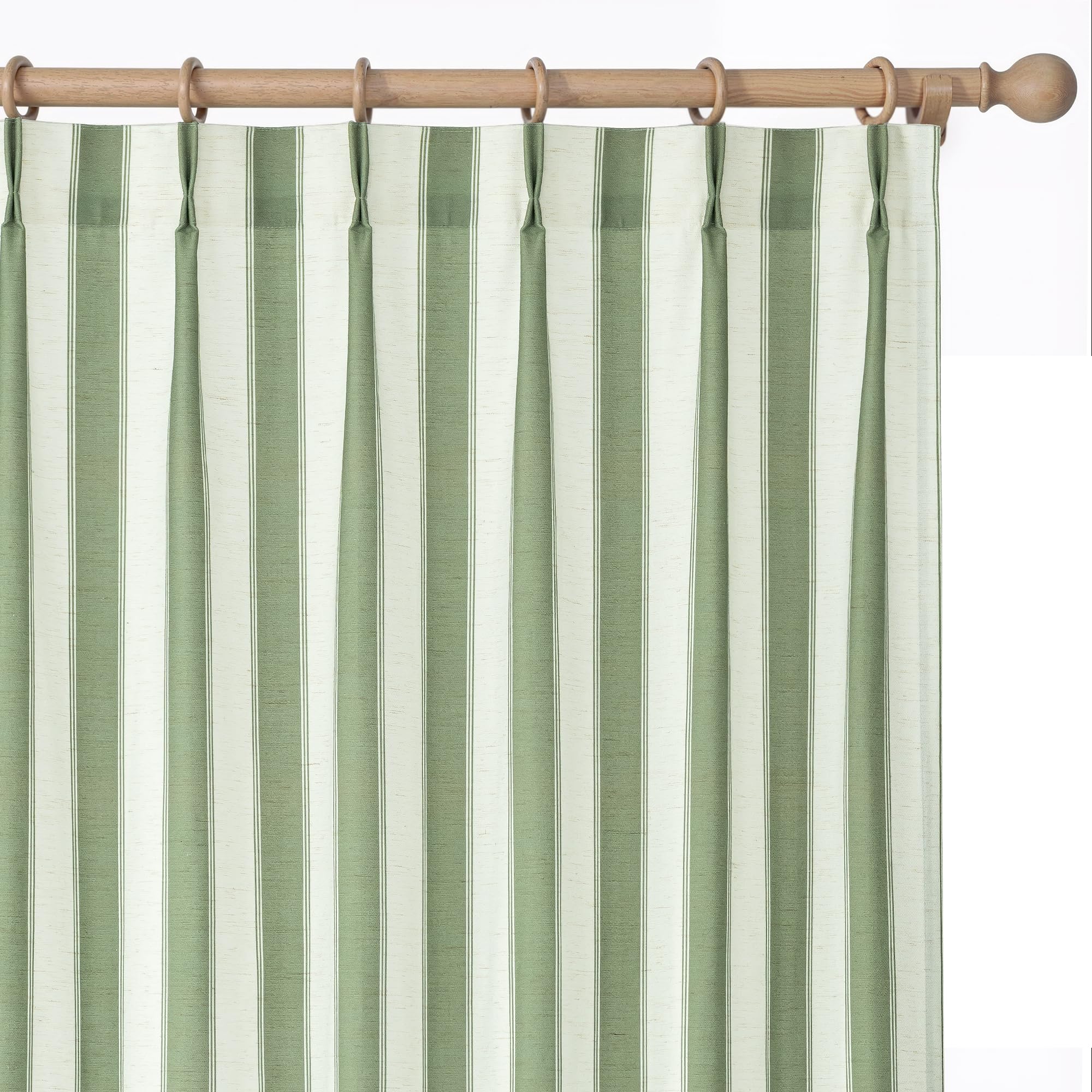 THREE GIRLS Sage Green Striped Pinch Pleated Curtains 96 Inch, 2 Panels