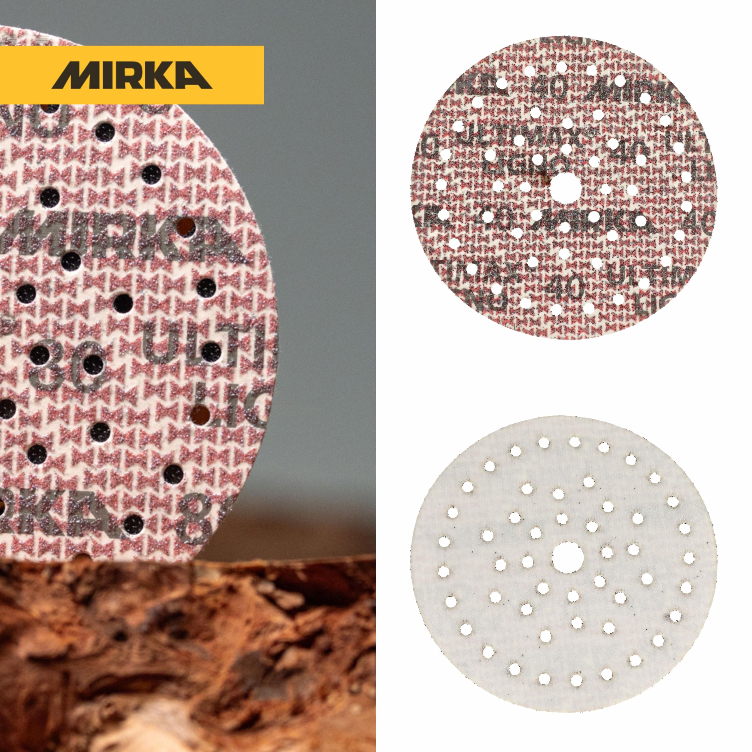 Mirka Schleifscheiben Ultimax Ligno Ø 150 mm Klett Multifit Korn 40 | Multi-Lochung für optimale Staubabsaugung ideal zum Schleifen von Holzoberflächen hohe Schleifleistung langlebig