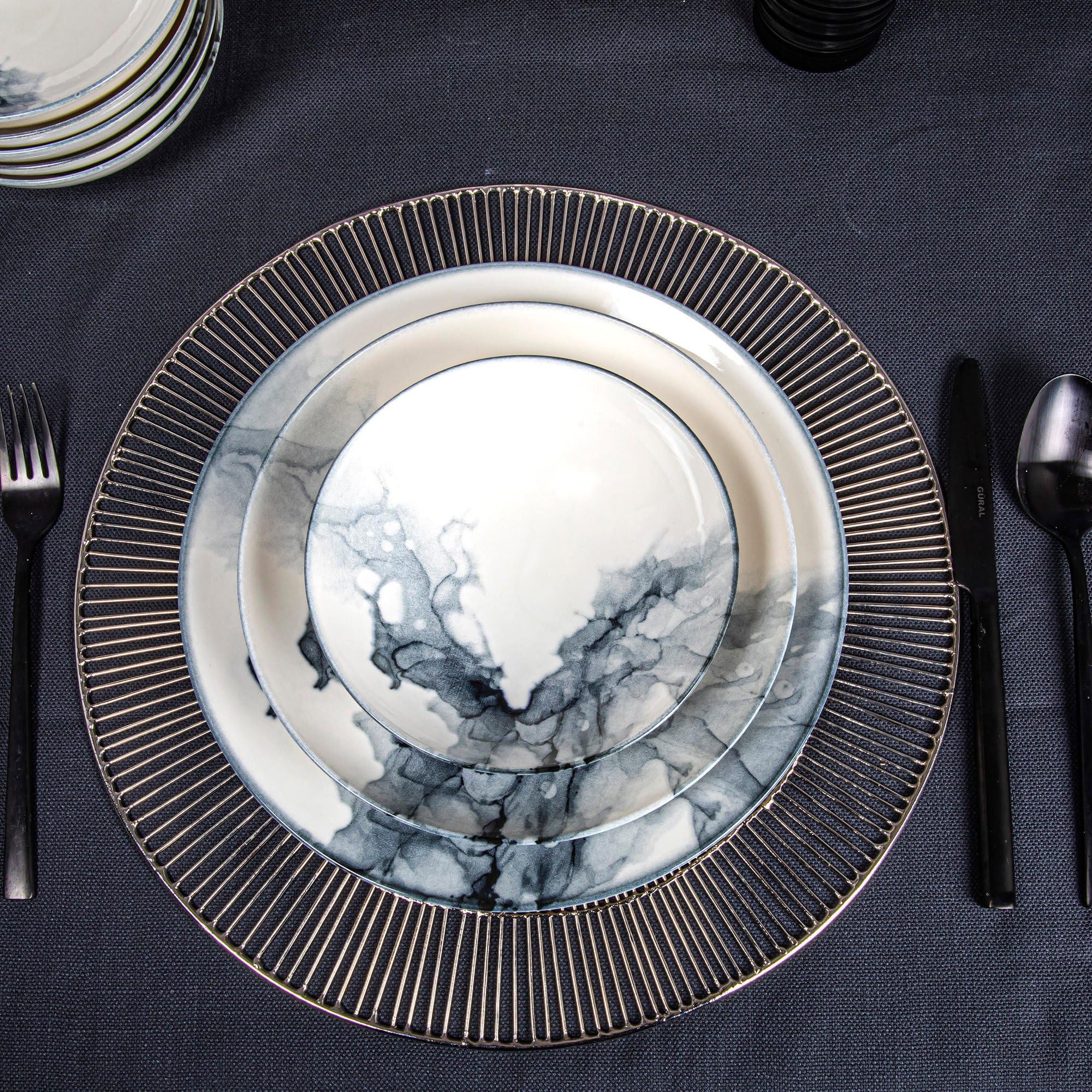 Elegant 24-Piece Dinner Set, 100% Porcelain | Includes Deep Plates, Cake Plates, Service Plates & Bowls | Microwave & Dishwasher Safe | Perfect for Any Occasion