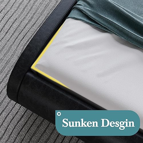 Miniatura 21 de HOOMIC Base de cama moderna de plataforma matrimonial con cabecera ajustable, cama tapizada de piel sintética de lujo con trineo de perfil bajo,