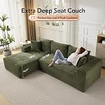 Couch sectionnel obligatoire sans assemblage, 108" Canapé modulaire avec l-Chaise en forme de l, Couches sans os profondes pour le salon – Coupes Corduroy en peluche pour un confort ultime, une hauteur de gauche