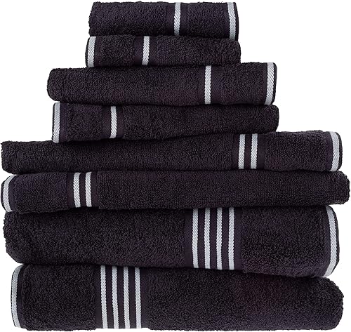 Bedford Home Rio - Juego de toallas de algodón (8 unidades), color negro