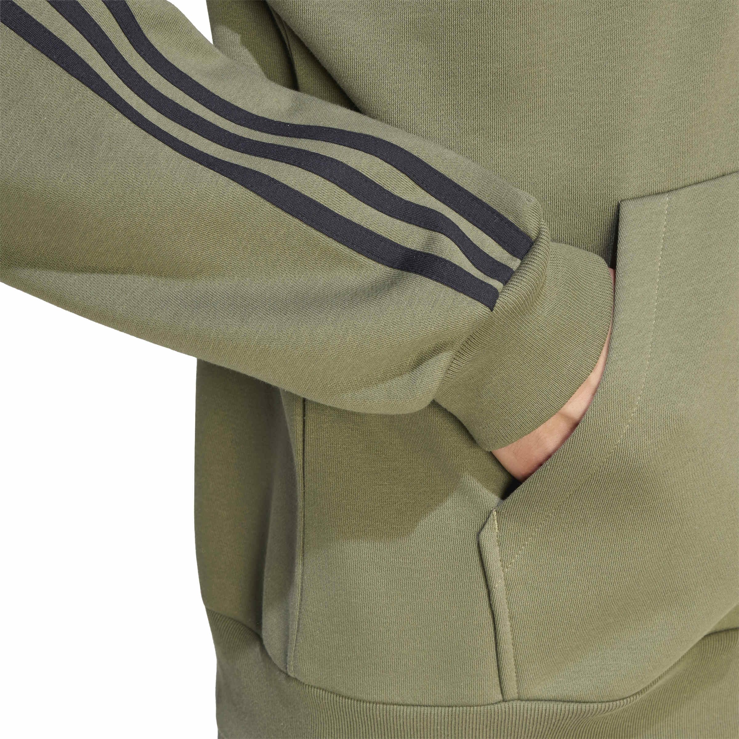 adidas Mezczyzni Essentials 3-Stripes Fleece Full-Zip Hoodie Sweatshirt, Olive Four/black, M
