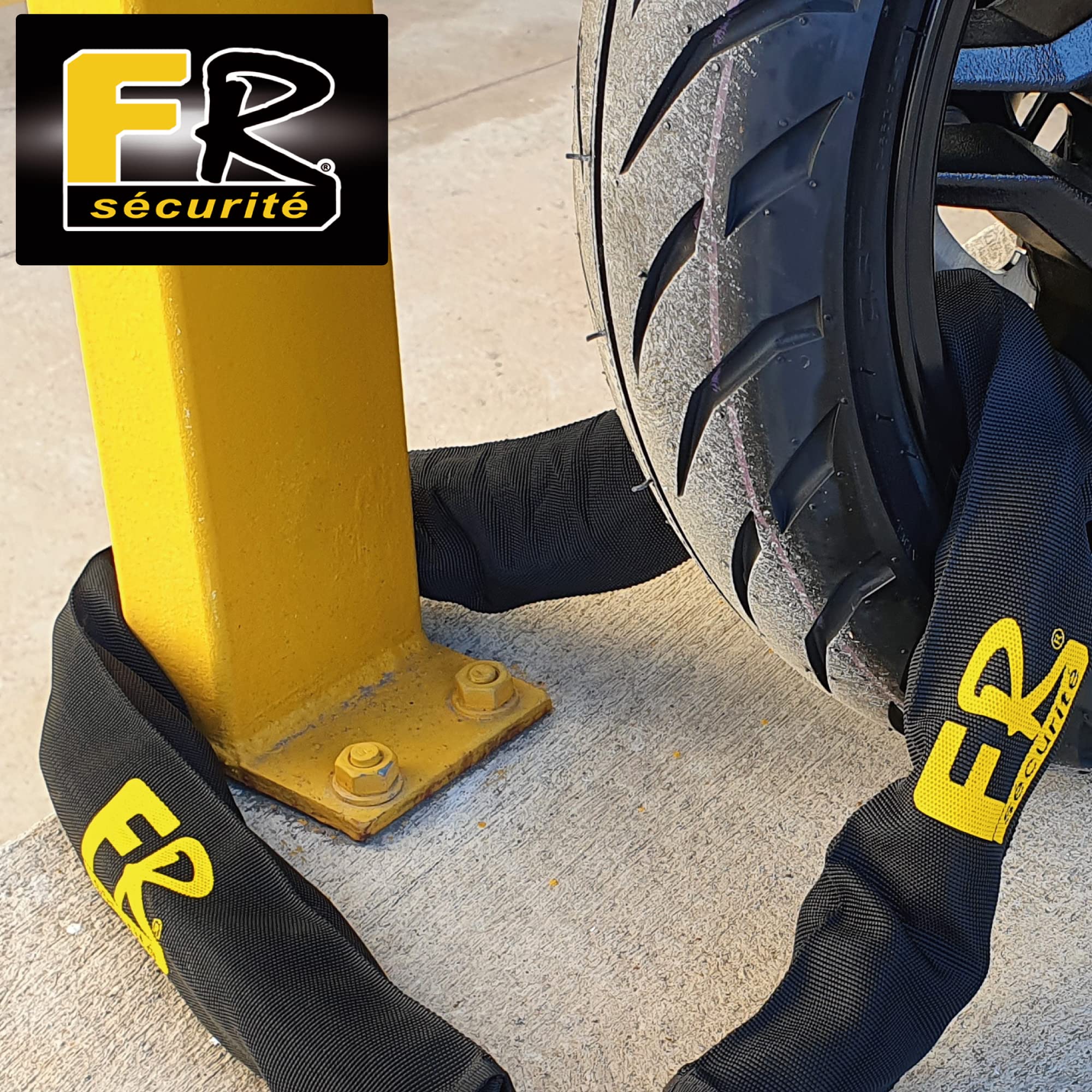 FR SECURITE FR50120L Catena ad Alta Sicurezza con Mini U Bloccadisco Moto Lucchetto Antifurto Scooter Blocco Disco Omologato Sra da 120 cm ø13.5, Passante