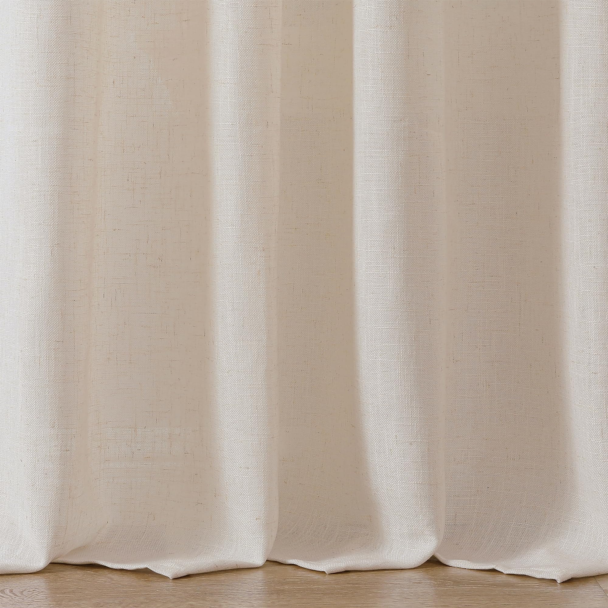 Joydeco Rideau Voilage Lin Semi-Transparent à Oeillets 132x225cm 2 Panneaux, Voilages Beiges pour Décoration Fenêtre de Salon Chambre Bureau et Protection de la Vie Privée