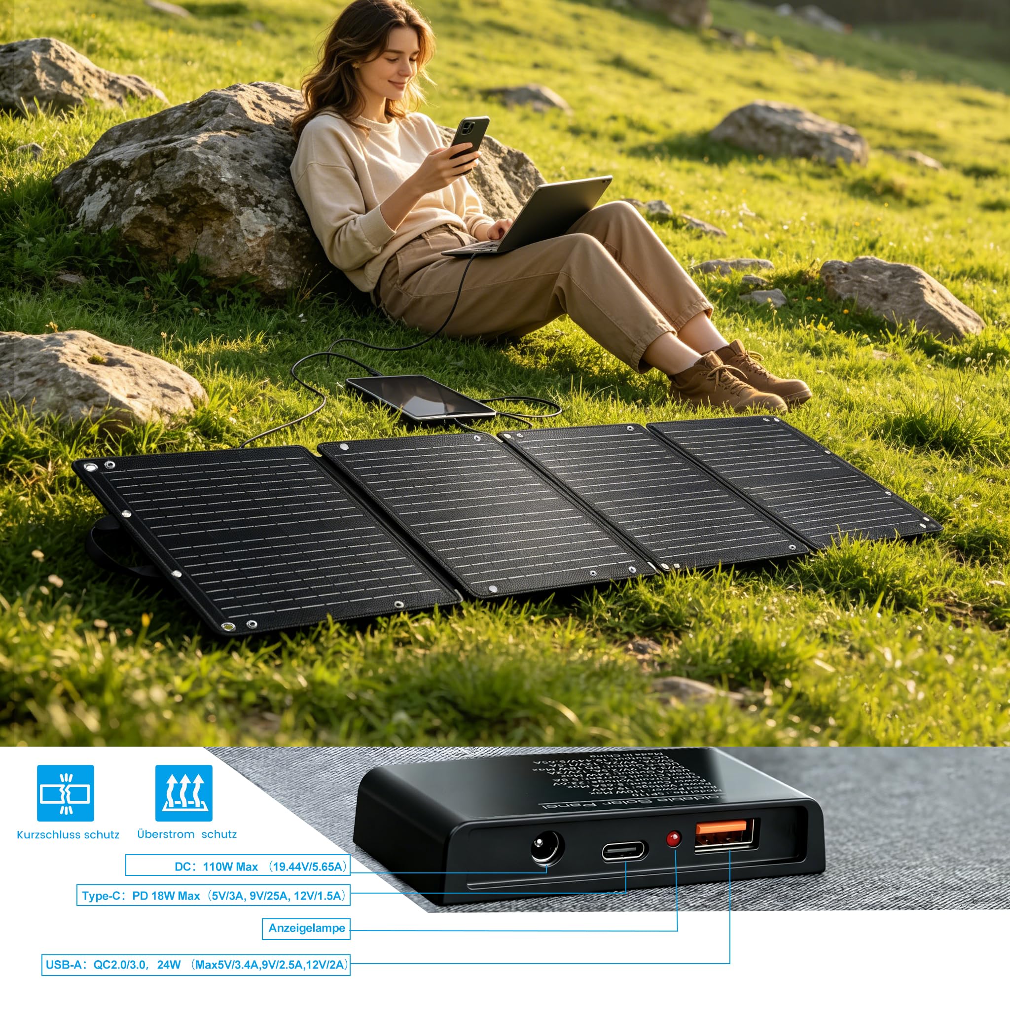 Station d'alimentation portable 300 W avec panneau solaire 110 W, batterie LiFePO4 288 Wh | Générateur solaire, portable, plusieurs sorties, alimentation extérieure, charge rapide, camping, extérieur, voyage, urgence