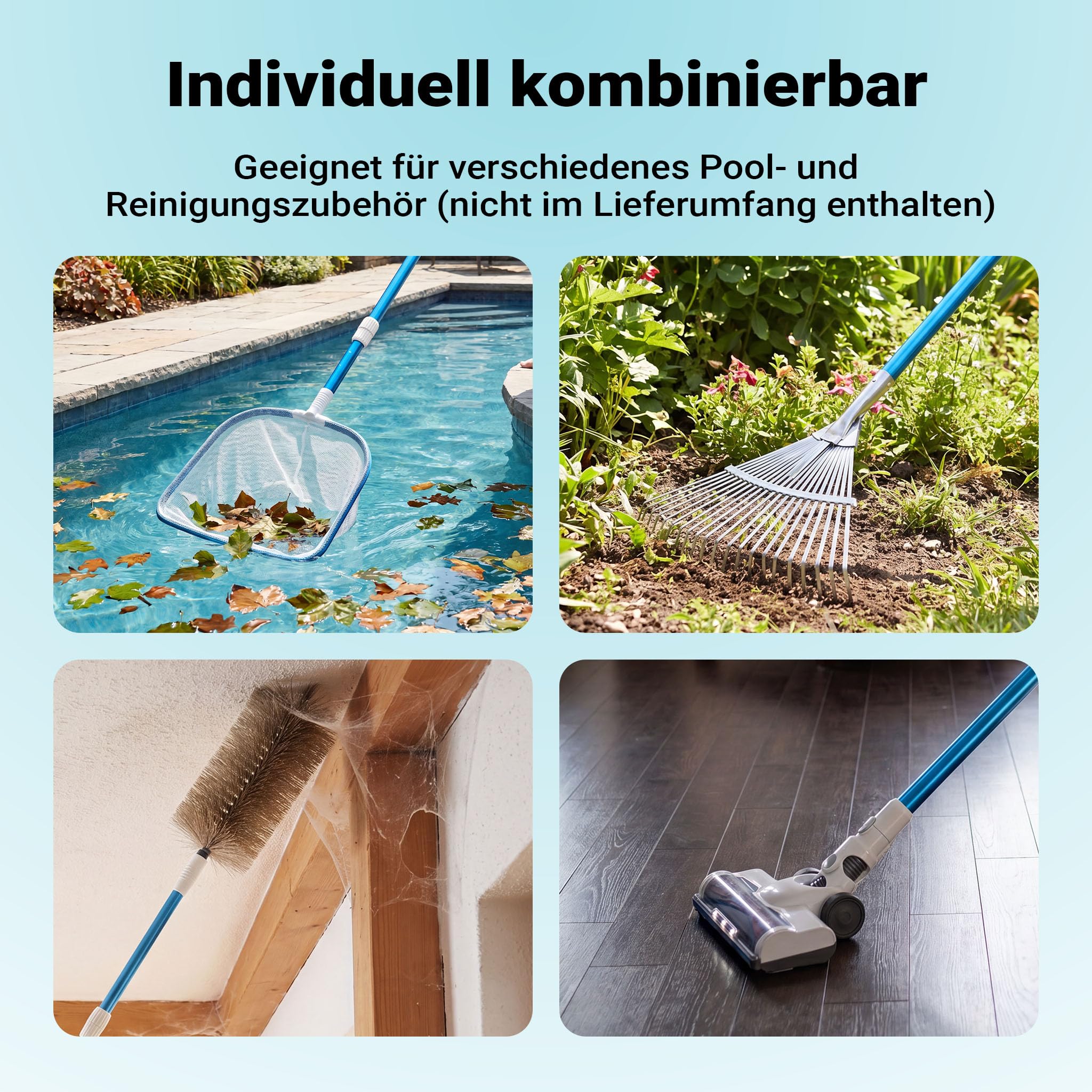 Wiltec Teleskopstange zur Poolreinigung ausfahrbar 120-360 cm Teleskopstiel passend für Bodenbürsten & Kescher