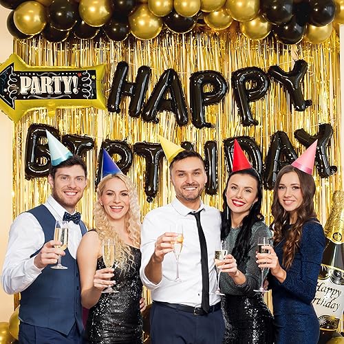 Miniatura 2 de Cortina de flecos dorados, decoraciones de cumpleaños para hombres, pancarta de feliz cumpleaños, letras de globos de feliz cumpleaños, globos de