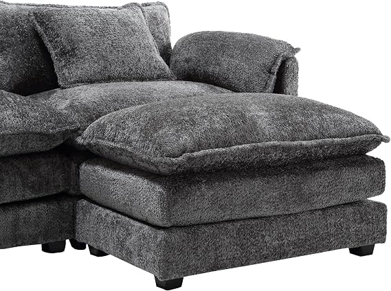 112.2 Oversized Modular Sectional Sofa with Ottoman, Modern Sectional Cloud Couch with 2 Layer Cushion, L Shaped 4 Seater Couch, Boucle Couch for Living Room (Grey)