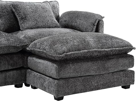 112.2 Oversized Modular Sectional Sofa with Ottoman, Modern Sectional Cloud Couch with 2 Layer Cushion, L Shaped 4 Seater Couch, Boucle Couch for Living Room (Grey)