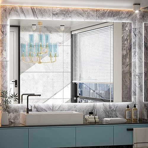 TETOTE - Espejo retroiluminado para baño con luz, botón táctil regulable y función antivaho (horizontal o vertical)