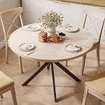 ChooChoo 47.2 Inch Round Dining Table for 4, Farmhouse Wood Kitchen Table, Circle Dinner Table for Kitchen & Dining Room, Natural Oak
