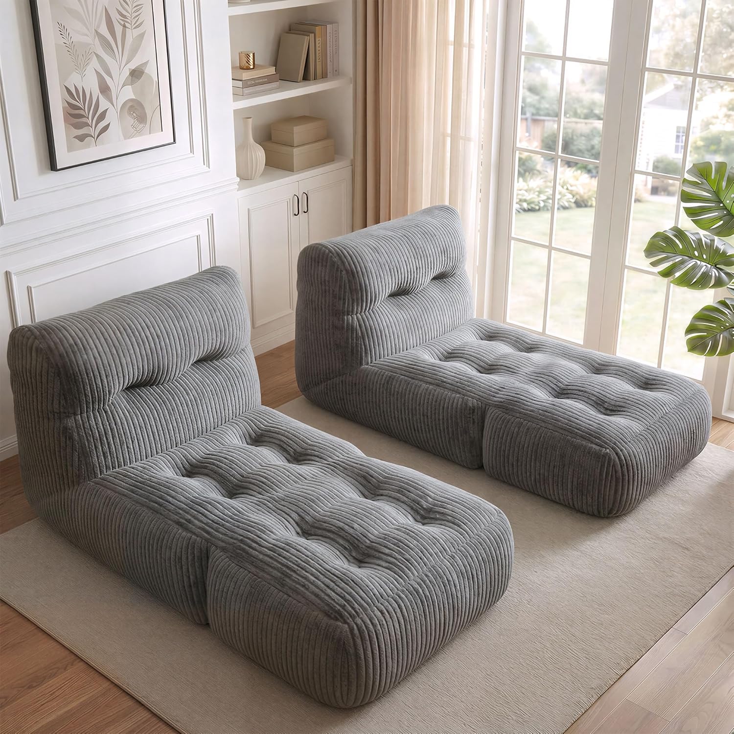 Bean Bag Chair,Giant Bean Bag Chairs for Adults 31.49" H with Foldable Ottoman,Big Lounge Chair with Memory Foam Filled for Living Room, Bedroom or Balcony,Lazy Floor Sofa,Plush,Comfy,Grey - Image 9