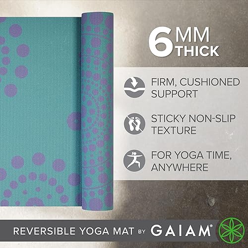 Miniatura 4 de Gaiam - Tapete estampado reversible para yoga, pilates y entrenamientos en el piso, extragrueso de 1564 pulgadas (6 mm), antideslizante, calidad