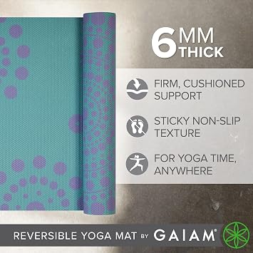Gaiam Yoga Mat - Premium 6mm Print Reversible Extra Thick Non Slip Exercise & Fitness Mat for All Types of Yoga, Pilates & Floor Workouts (68 x 24 x 6mm Thick)