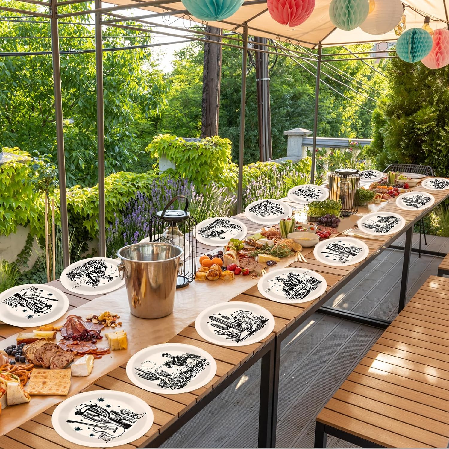 Wiooffen 48PCS Western Paper Plates Western Cowgirl Party Dessert Dinner Plates Wild West Rodeo Party Tableware for Cowboy Cowgirl Birthday Parties Decorations Supplies