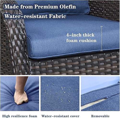 Miniatura 5 de Juego de muebles de patio giratorio - 3 sillas mecedoras para exteriores con mesa auxiliar pequeña juegos de sillas de mimbre para porche balcón y