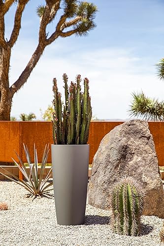 Miniatura 6 de Veradek Serie Mason Vega - Maceta redonda alta para interior o exterior de porchepatio Hecha de compuesto de plástico-piedra con agujeros de