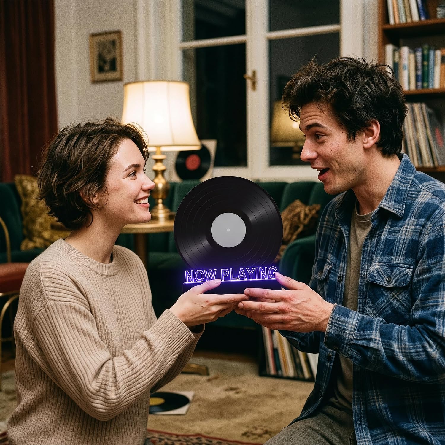 Now Playing Vinyl Record Stand with 7-Color Changing Lights, Vinyl-Inspired Design Record Stand, Stylish Music Decor and Gifts for Vinyl Record Lovers, Vinyl Display for Audiophiles.