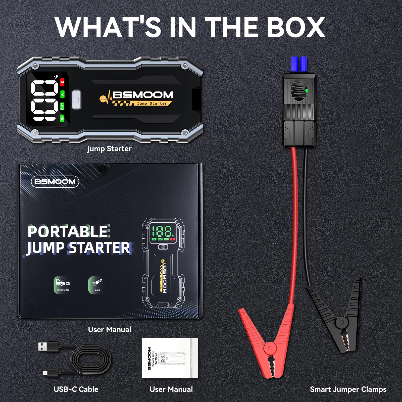 Arrancador de Baterias de Coche, 5000A Arrancador de Coches Portatil (para 10.0L de Gasolina o 8.0L de Diésel) 12 V Booster con Carga rápida USB y Linterna LED de Emergencia