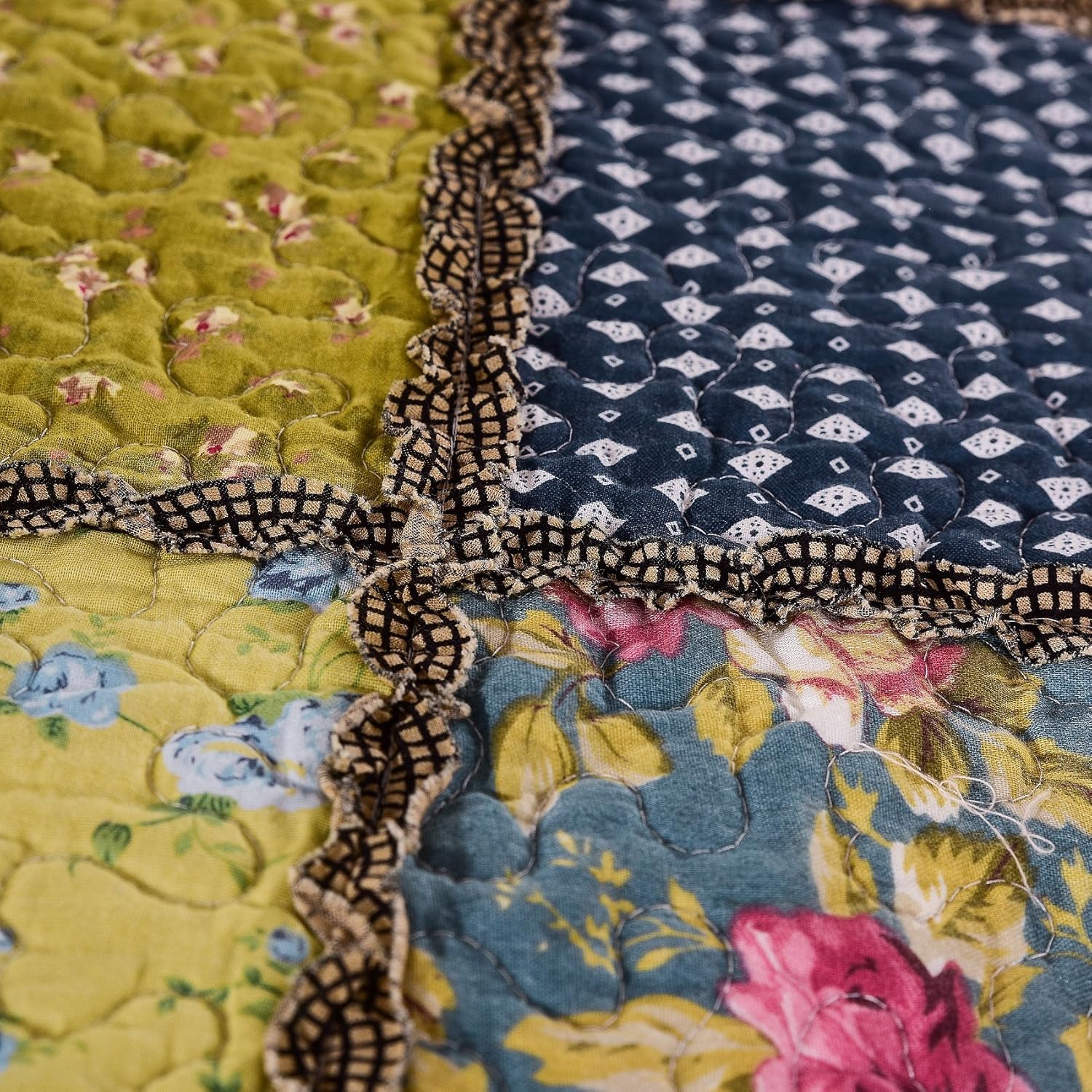 Buy Tache Cotton Patchwork Farmhouse Vintage Antique Ditsy Floral Beige Olive Green Navy Blue