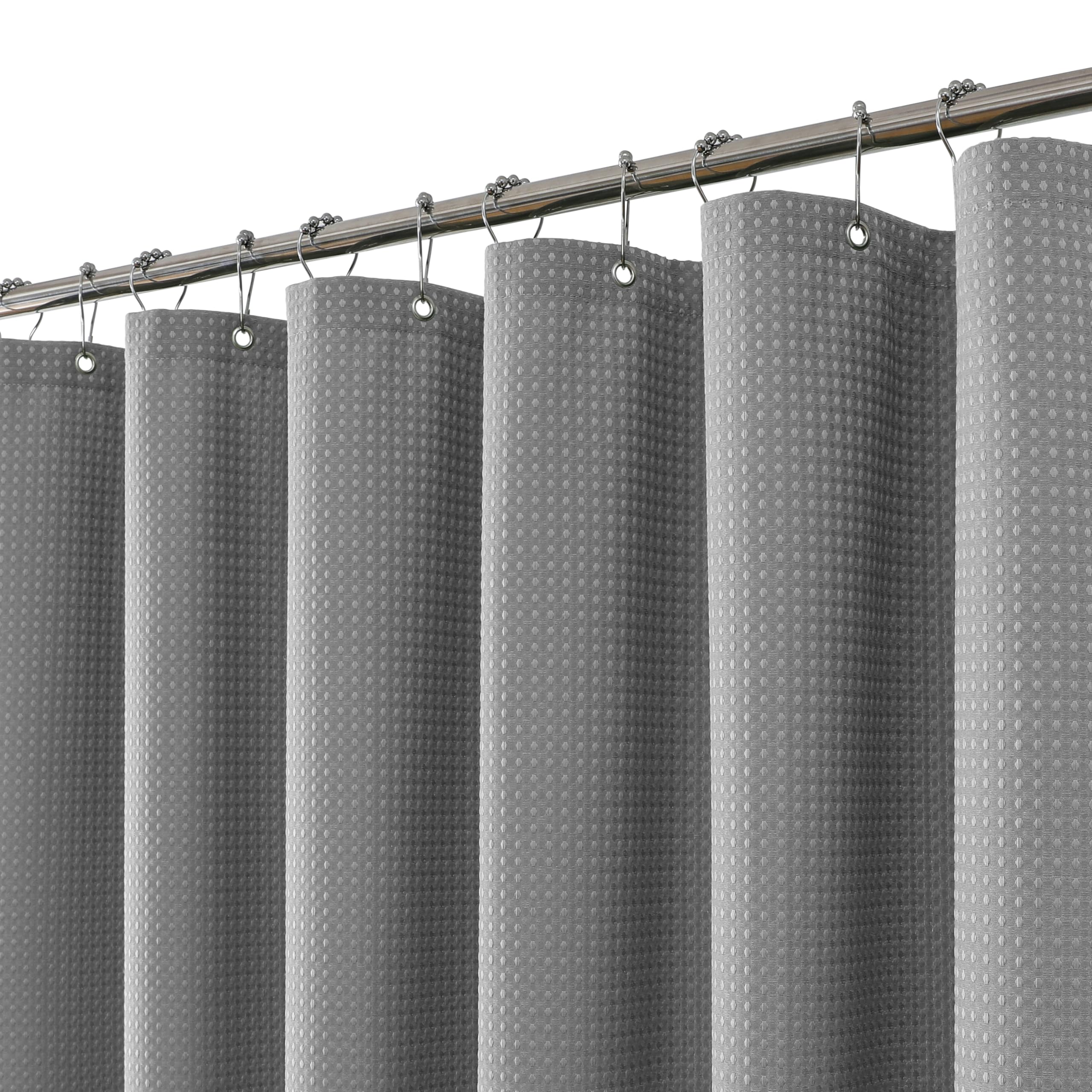 FY&XZH Heavy-Duty Waffle Weave Shower Curtain with Stainless Steel Hooks, Thick Fabric for Bathroom, Hotel, Spa & Salon-153 x 214cm (Gray)