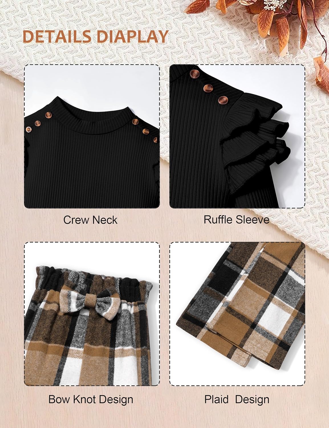 MIGU Girls Clothes Fashion Long-Sleeved Tops Plaid Trousers Loose Straight Leg Pants Plaid Hat Girls Outfits Fall 3pcs - Image 5