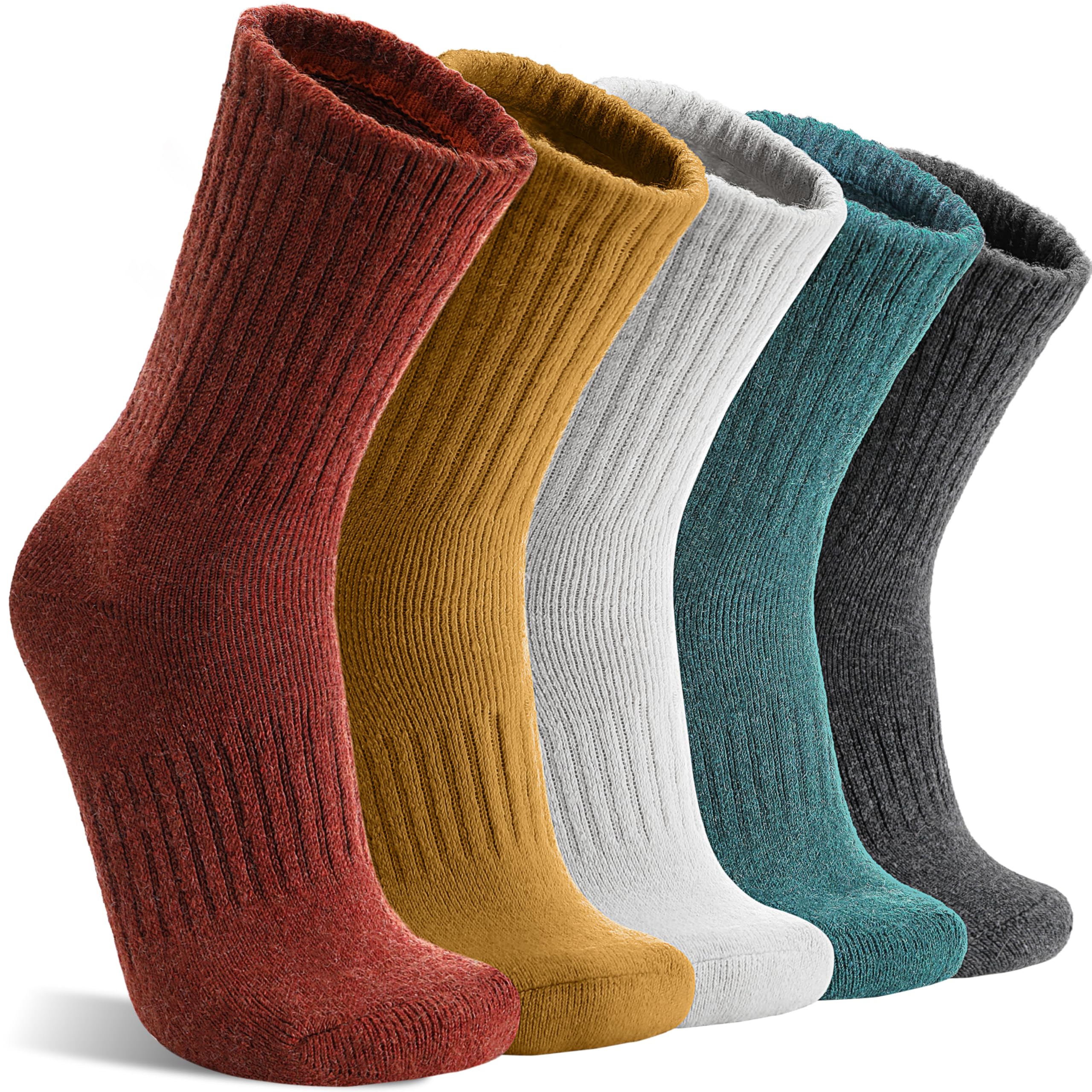MOGGEI 5 Pairs Womens Merino Wool Socks Hiking Warm Winter Thick Thermal Crew Cozy Cabin Ladies Gift Comfy Boot Work Socks