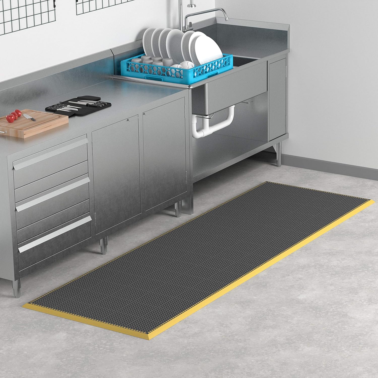 🛒 Crаzу Dеаlѕ AmazonCommercial 4-Sided Safety Ramp Border for Anti-Fatigue Drainage Mat, Heavy Duty Rubber with Grit for Enhanced Traction, 40 X 124, 7/8 Thickness, Black and Yellow Grease-Resistant