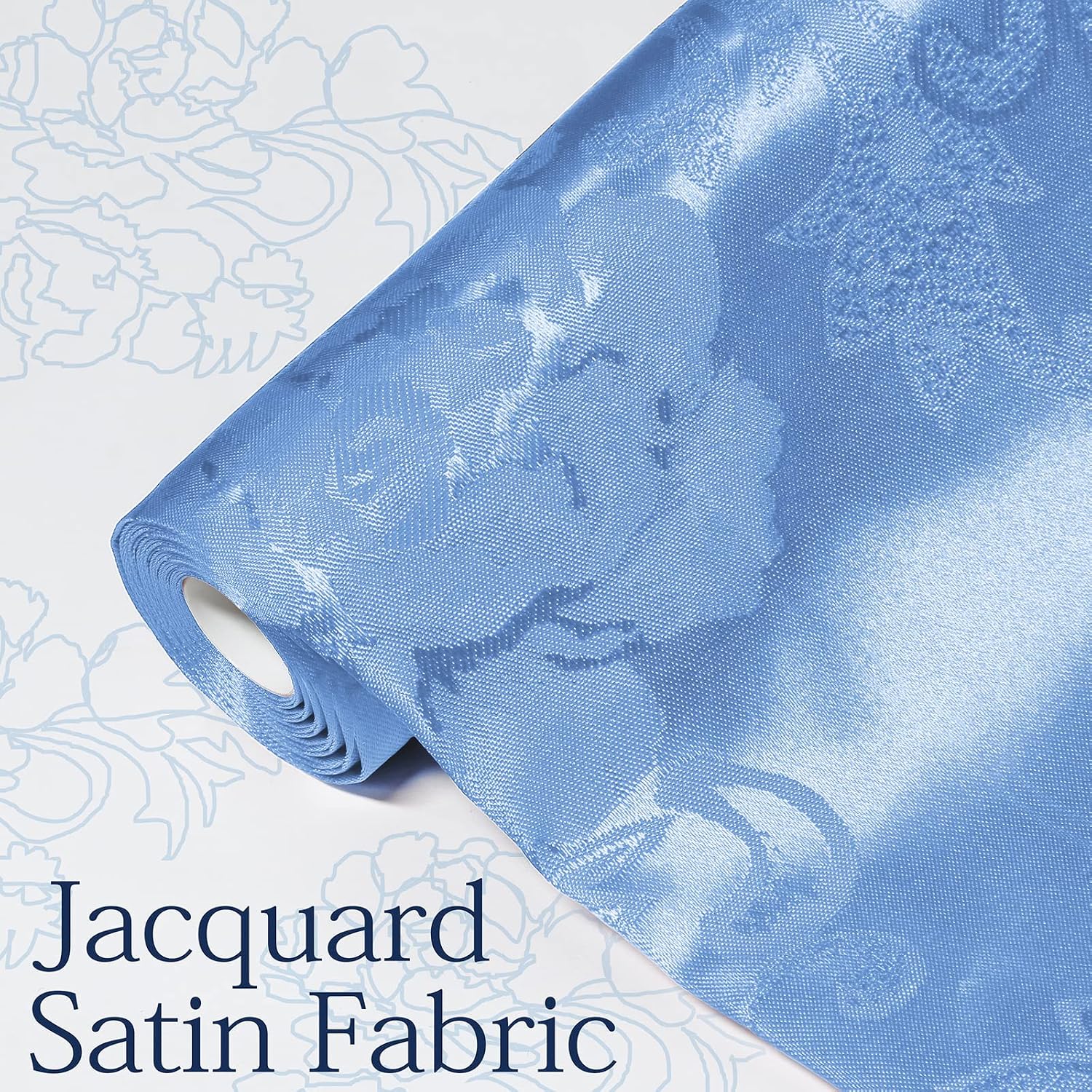 KKJIAF Satin Jacquard Fabric, 49" Wide Peony Pattern Shiny Silky Brocade Fabric for Dress, Shirts, Tablecloth, Table Runner, Wedding Decor, DIY Crafts, 3 Yards, Light Blue