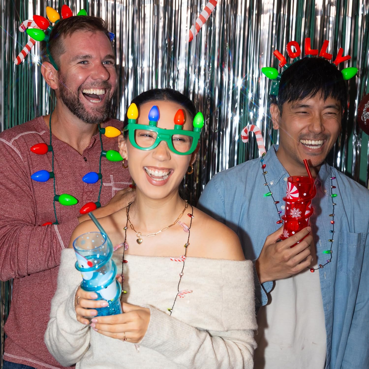 Light Up Christmas Necklace & Headband Set (4pc) – LED Bulb Necklaces & Holiday Headbands, 3 Light Modes, Xmas Party Favor, Stocking Stuffer, Secret Santa, Ugly Sweater Accessory - Image 5