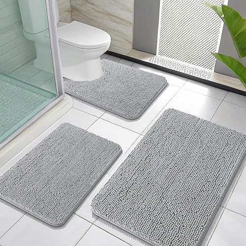 Miniatura 67 de OLANLY Juegos de Alfombras de Baño de 3 Piezas, Tapetes de Baño de Chenille Suave y Absorbente y Alfombra de Contorno en Forma de U para Inodoro