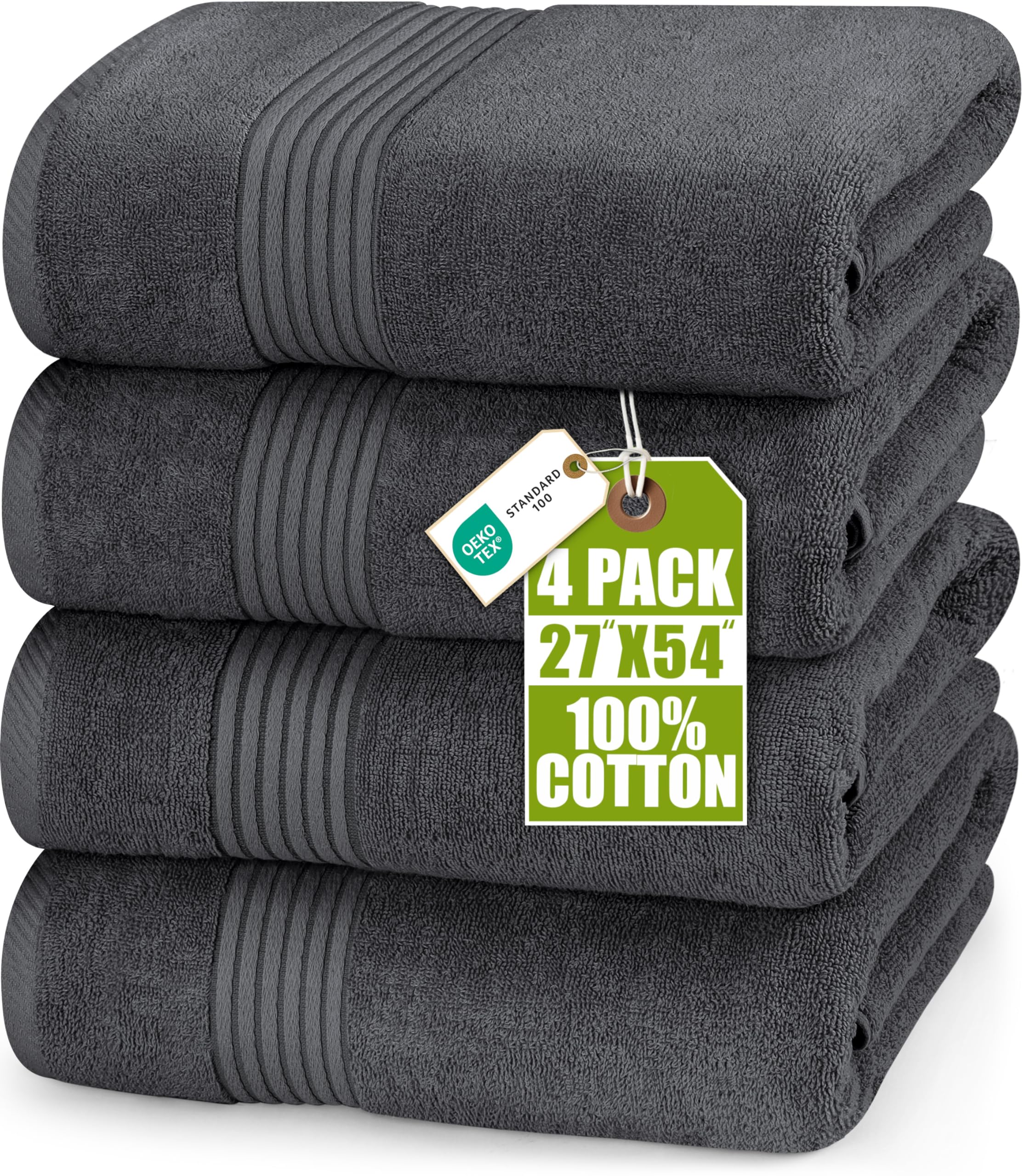 Utopia Towels Premium 100% Combed Ring Spun Cotton Bath Towels, Ultra Soft and Highly Absorbent, 27 by 54 inches, Large Bath Towels, 4 Pack, Grey
