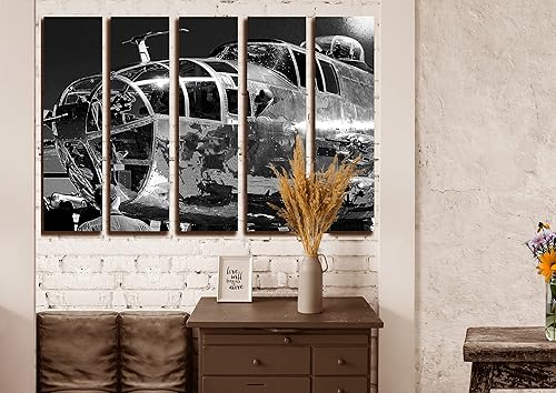 Miniatura 4 de Póster grande de 5 piezas B-25 para decoración de pared, póster impreso en paneles de lienzo, juego de decoración de pared con temática de aviación,
