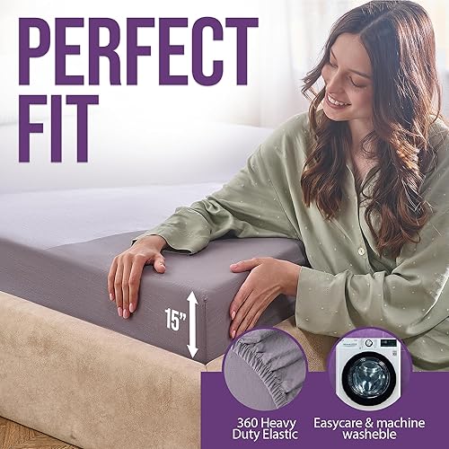 Miniatura 5 de Earth Grounding Sábanas tamaño King con 12% fibra de plata, 4% seda y 84% algodón, color gris, sábana bajera conductora para un mejor sueño