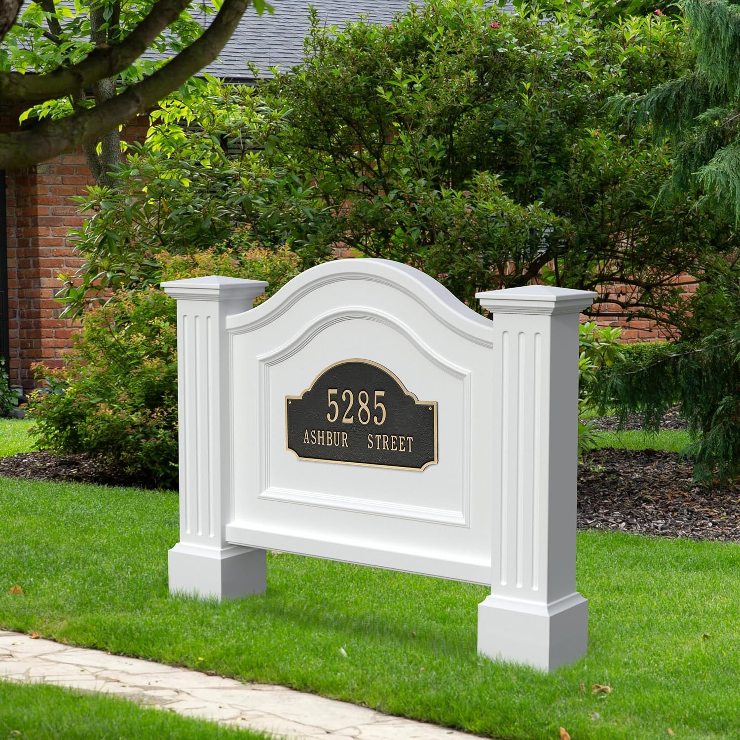 Mayne Nantucket Address Sign - White - 7in x 40in x 31.5in - Polyethylene Address Sign with 15 Year Warranty (5820-W)