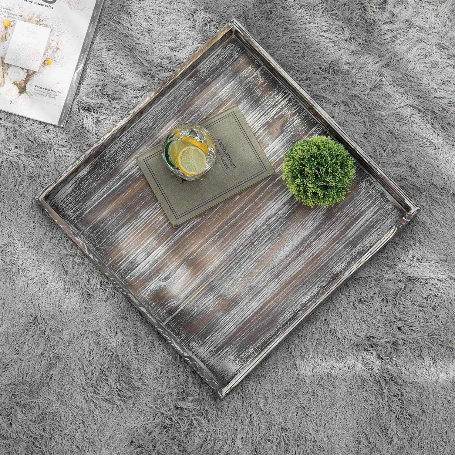 🛒 Crazy Deals MyGift 19-inch Square Rustic Torched Wood Ottoman Tray with Vintage Metal Side Accent Wraps Black Friday Sale 2022 MyGift 19-inch Square Rustic Torched Wood Ottoman Tray with Vintage Metal Side Accent Wraps