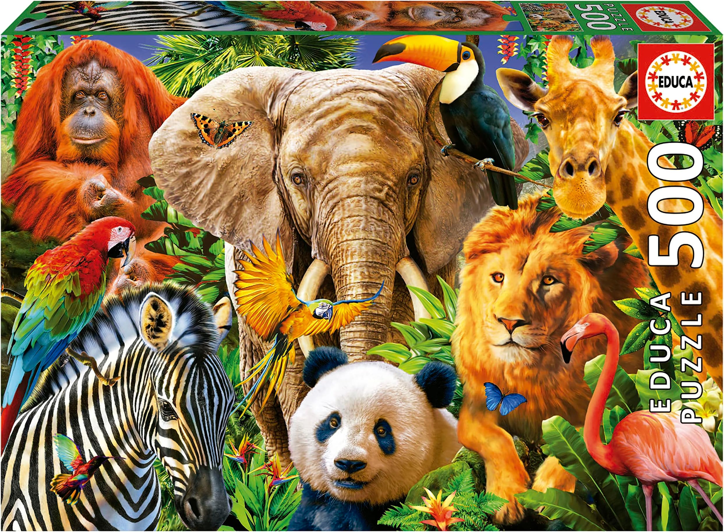 Educa - 500 piece puzzle for adults | Wild Animals Collage. Includes Fix Puzzle glue. From 11 years old (19550)