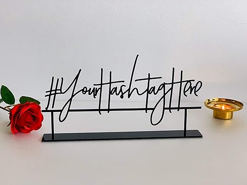 Miniatura 3 de Custom Hashtag Script Sign Party Metal Table Sign Personalized Wedding Your Name Here Freestanding Signage Laser Cut Business Logo Tabletop
