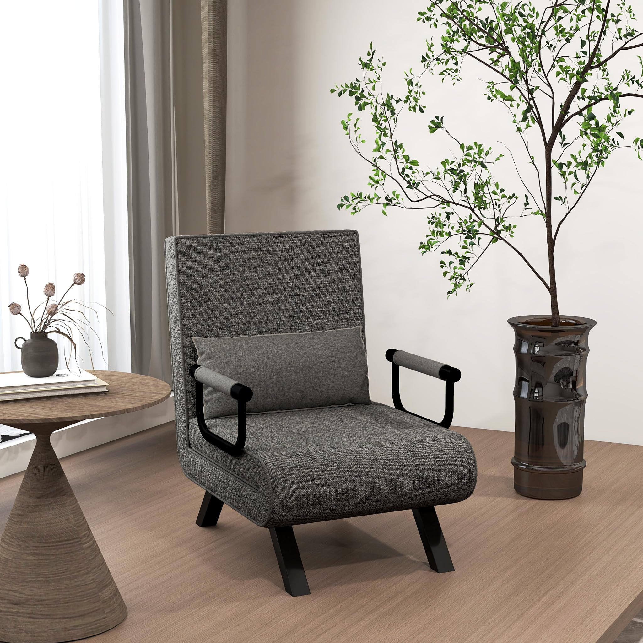 UISEBRT Divano letto 3 in 1, grigio scuro, letto per gli ospiti, pieghevole, con funzione letto, per soggiorno, camera da letto, balcone, portata fino a 150 kg