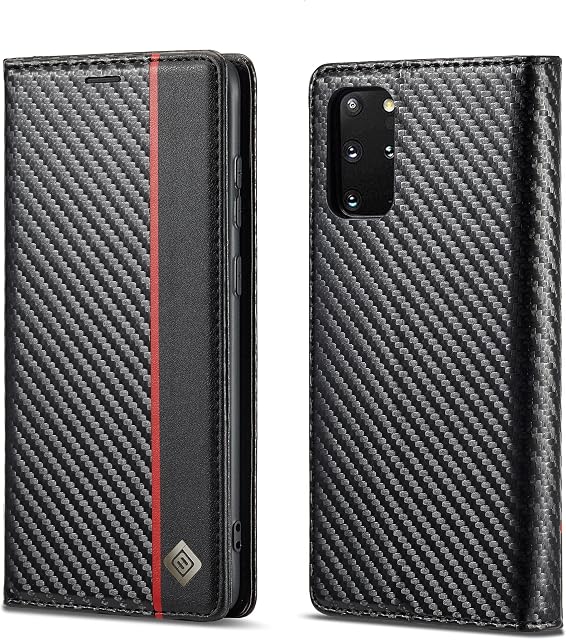 ZTOFERA Compatible with Samsung Galaxy S20 FE Wallet Case (Not fit S20), Premium PU Leather Carbon Fiber Flip Case with Card Holder Magnetic Closure Protective Cover for S20 FE, Vertical Red Line