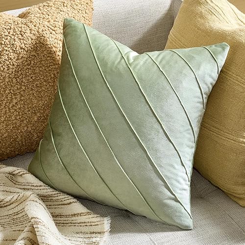 Vista 94 de GIGIZAZA Juego de 2 fundas decorativas de terciopelo de 18 x 18 pulgadas, fundas de almohada cuadradas de color verde azulado para sofá, fundas