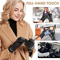 Vista 3 de Guantes de cuero de invierno para mujer, con pantalla táctil, guantes cálidos de piel de cordero
