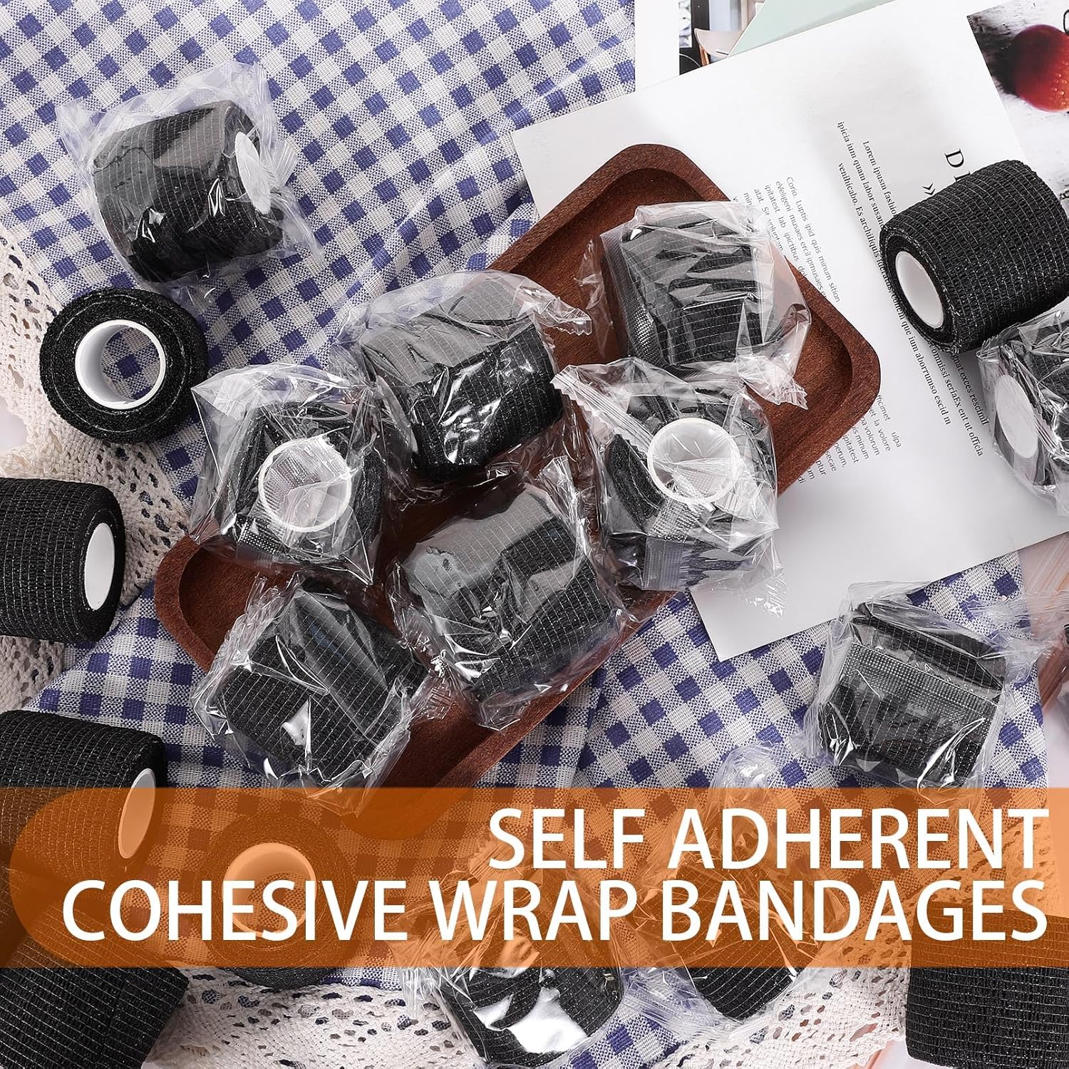 64 Pcs Self Adhesive Bandage Wrap, Black Athletic Tape, 2 Inch x 5 Yard Elastic Self-Adherent Tape, Breathable Sports Wrap, Stretch Cohesive Bandage Wraps for Wrist Ankle Pet - Image 7