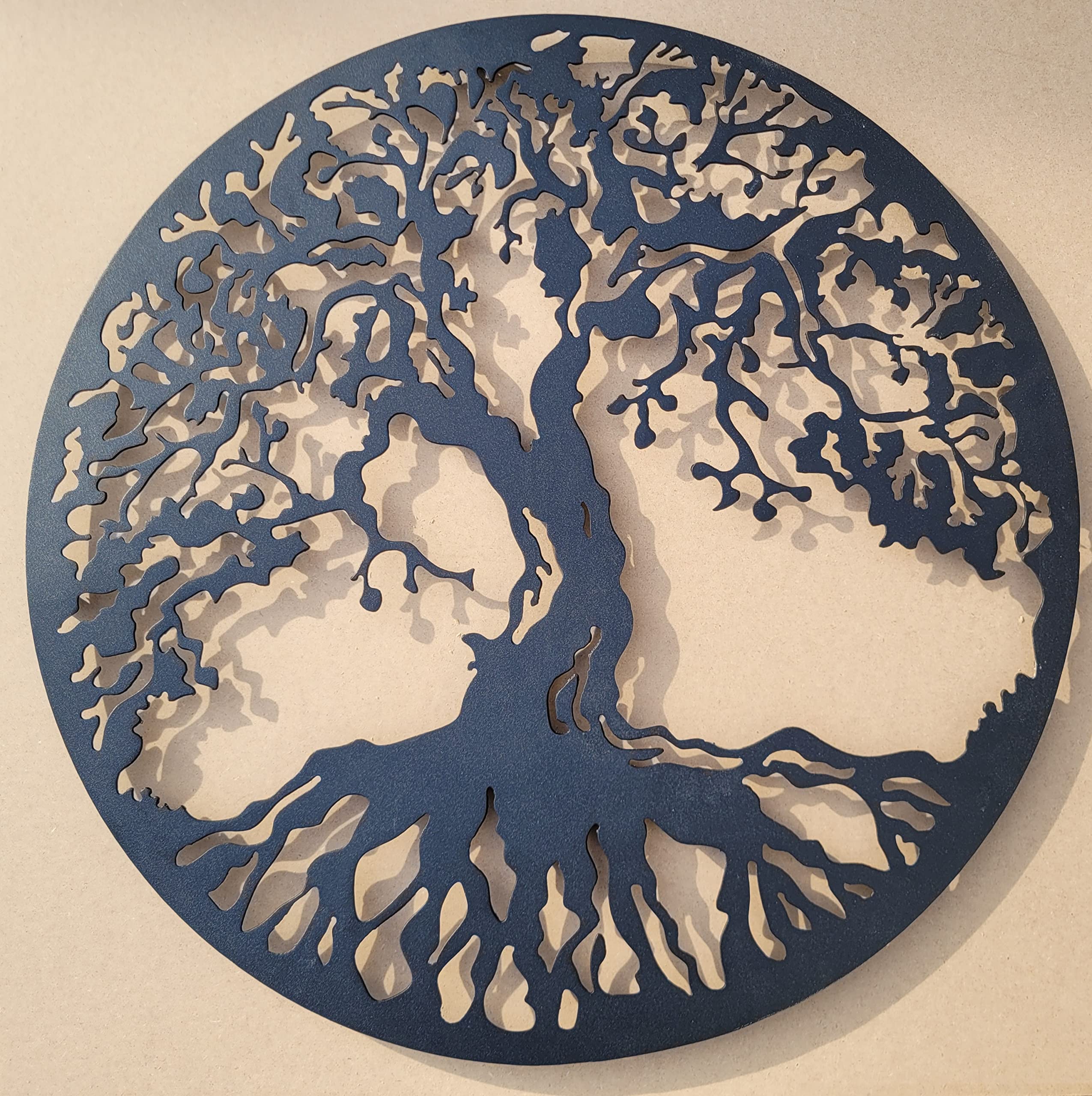 Baum des Lebens Wanddeko aus Metall – Schwarze Stahl-Wandkunst, 90 cm Rund, Indoor & Outdoor