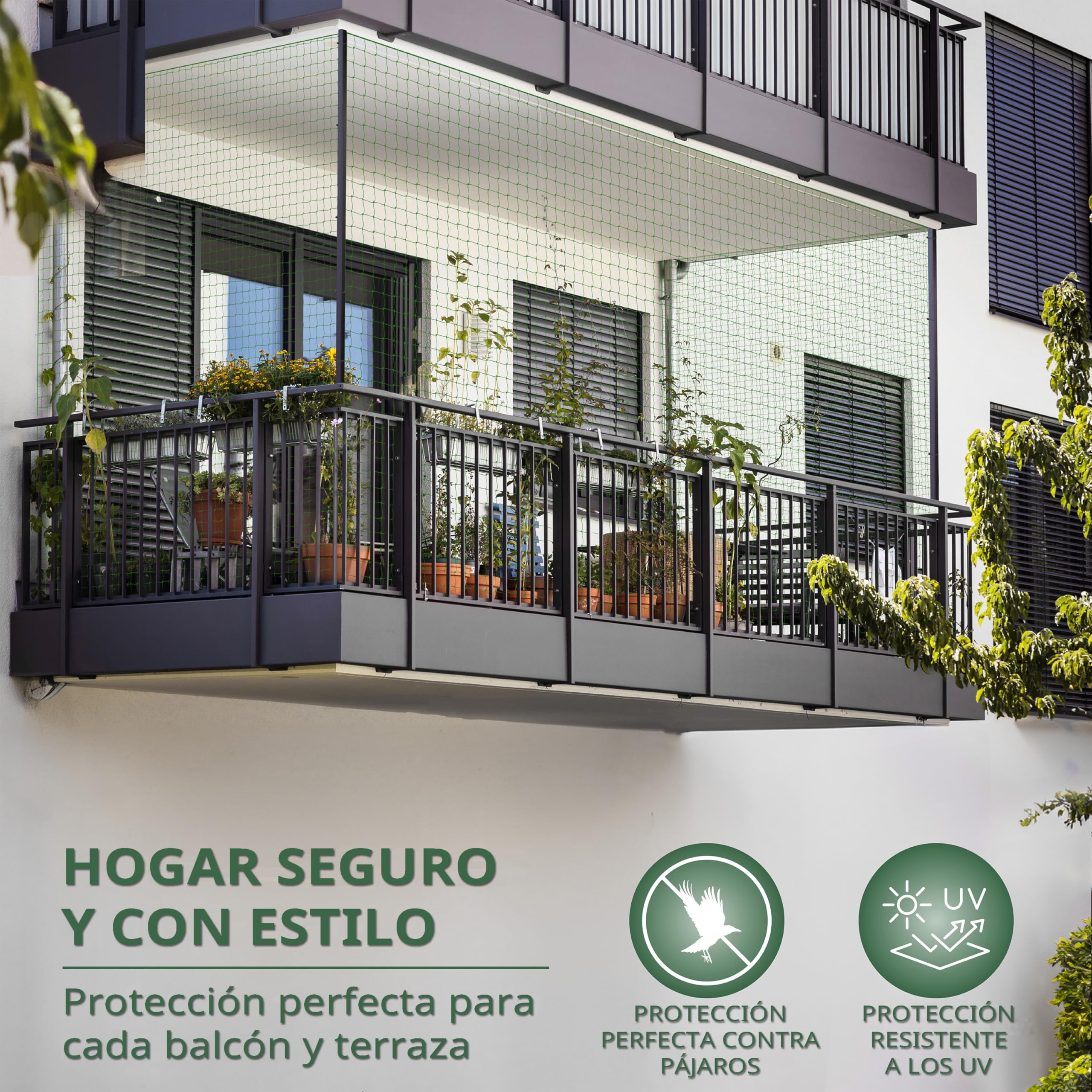 WOOWOOD® Red para Gatos terraza [Extra Reforzado con Alambre] | Red Gatos terraza | Red para Gatos | Red Gatos | Incluye Set de fijación | Red Gatos Ventanas | Malla para Gatos (4X3m)