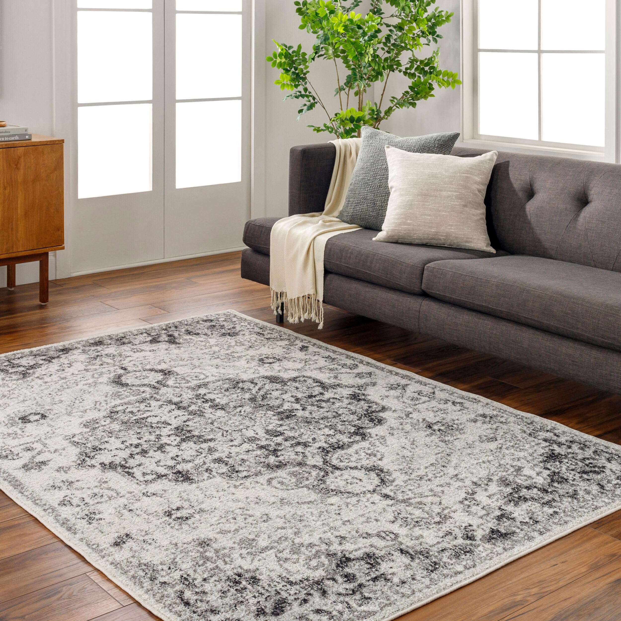 Livabliss Lou Asmara Vintage Rug for Living Room, Dining & Kitchen 160x220 cm, Traditional Boho Design, Multicoloured Grey Black White, Easy Care Pile, Large Floor Covering