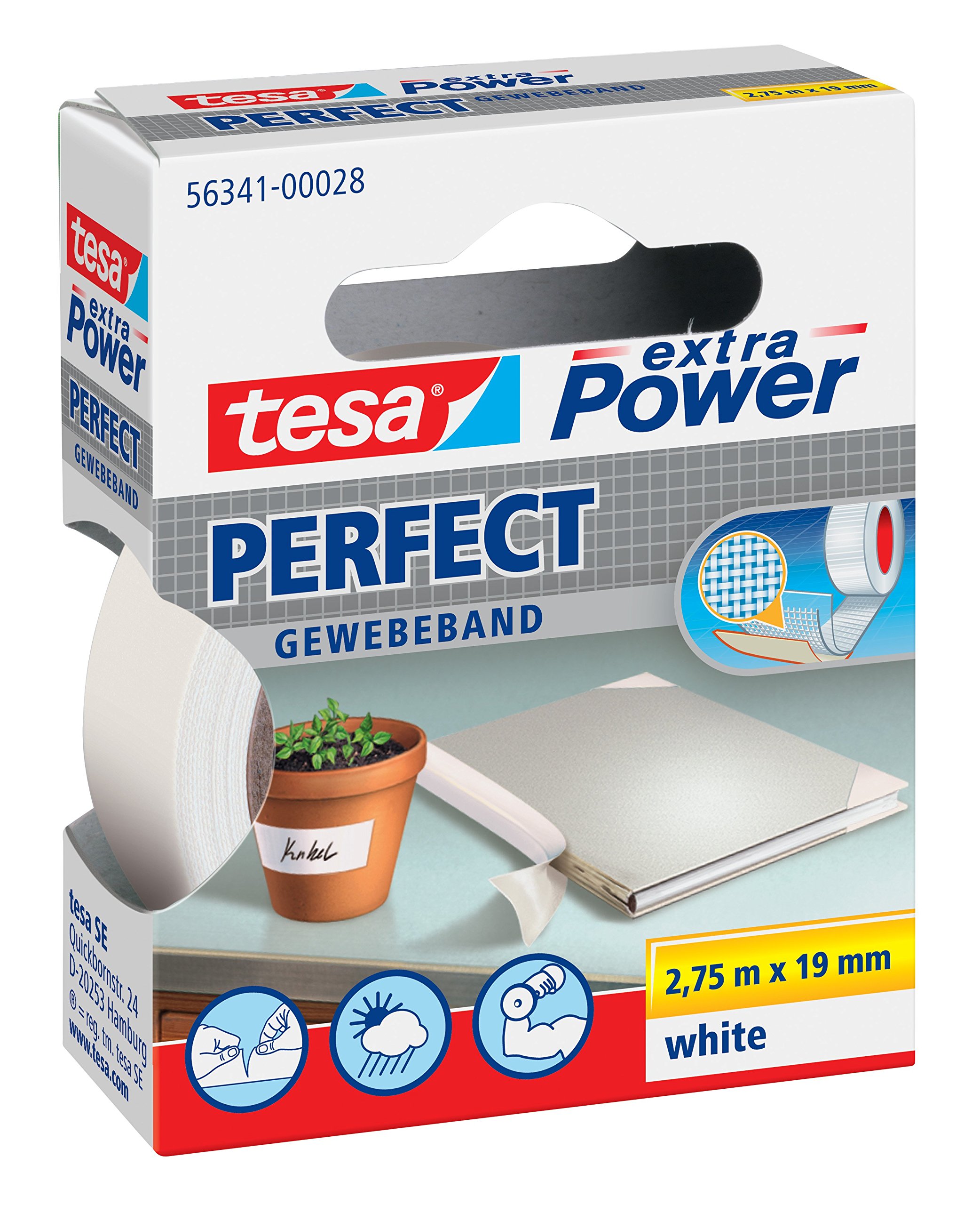 tesa® 56341 Extra Power Fabric Tape - White - 19mm x 2.75m