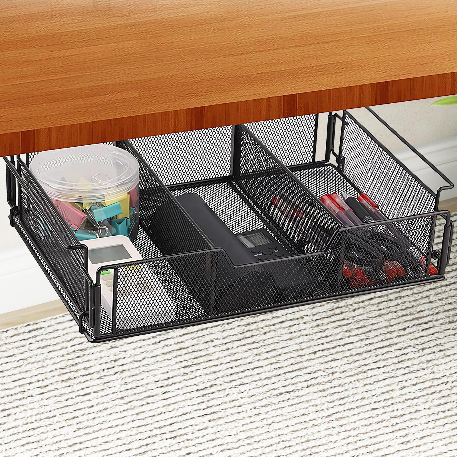 Cassetto Portaoggetti Sotto Scrivania con Scomparti Organizzatori | Cassetto portamatite sottoscrivania Per carta, file, cancelleria, cosmetici, ufficio, cucina, dispensa, soggiorno,